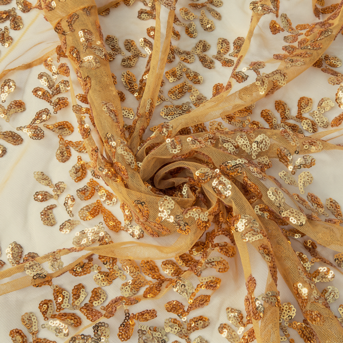 Sequin Vine Gold fabric close up