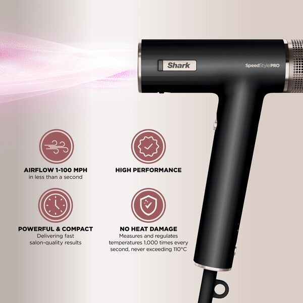 Shark SpeedStyle Pro 3-in-1 High-Velocity Hair Dryer for Straight & Wavy Hair - Black | HD731UK