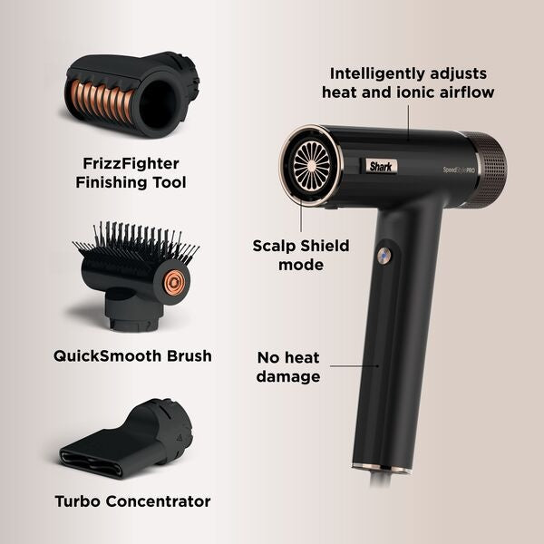 Shark SpeedStyle Pro 3-in-1 High-Velocity Hair Dryer for Straight & Wavy Hair - Black | HD731UK