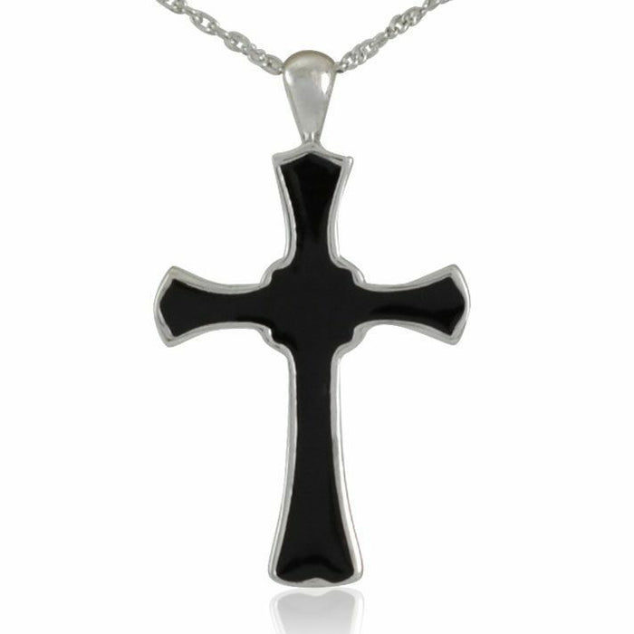 Silver Black Cross Pendant/Necklace Funeral Cremation Urn for Ashes