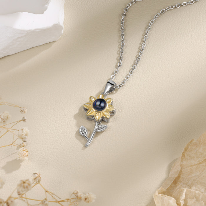 Silver Sunflower Projection Necklace Custom Photo Necklace Creative Gift
