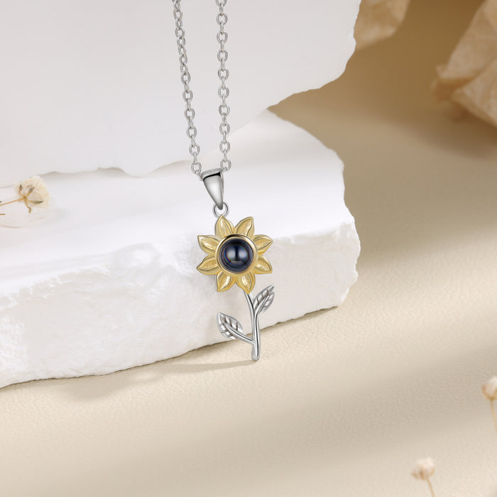 Silver Sunflower Projection Necklace Custom Photo Necklace Creative Gift