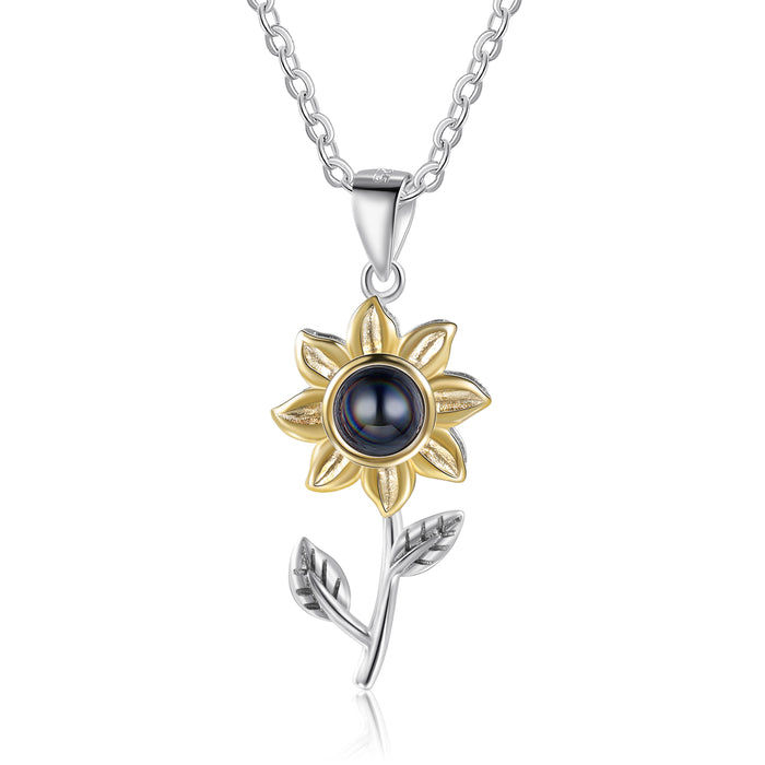 Silver Sunflower Projection Necklace Custom Photo Necklace Creative Gift