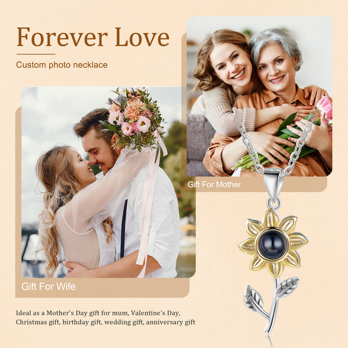 Silver Sunflower Projection Necklace Custom Photo Necklace Creative Gift