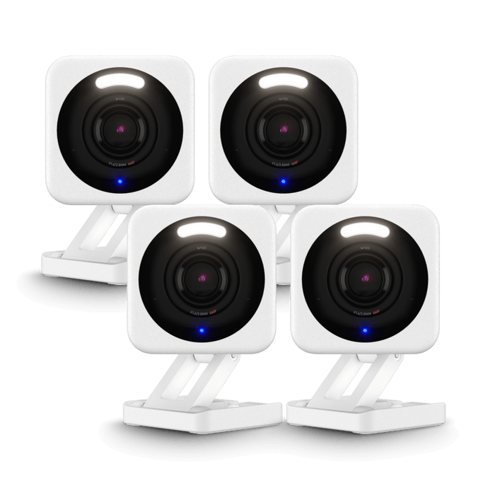 Three small cameras with blue lights.