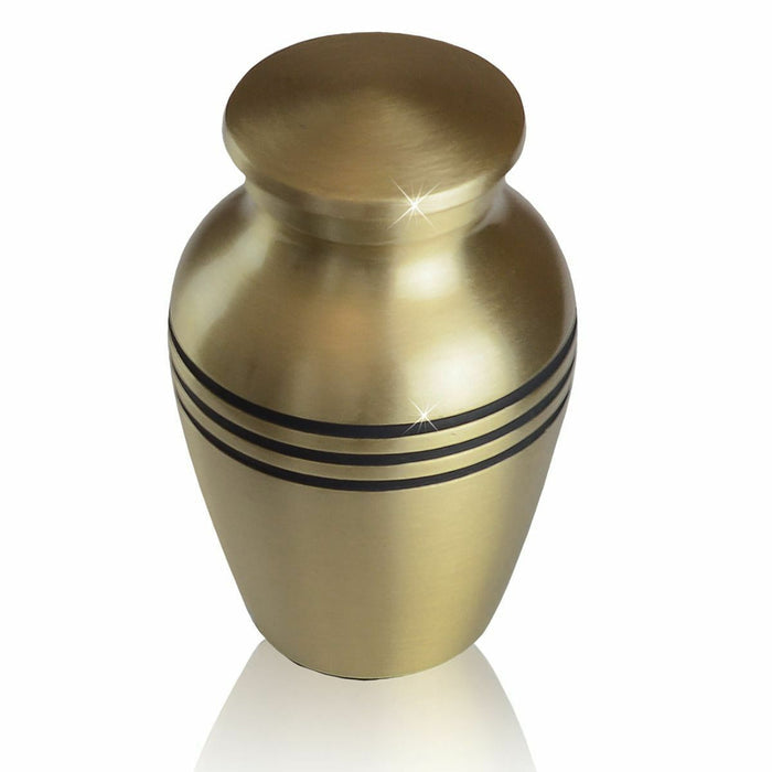 Small/Keepsake 4 Cubic Inches Ringed Gold Brass Funeral Cremation Urn for Ashes