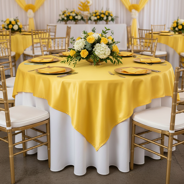 Square 90"x90" Satin Table Overlay -  Canary Yellow (Bright Yellow)