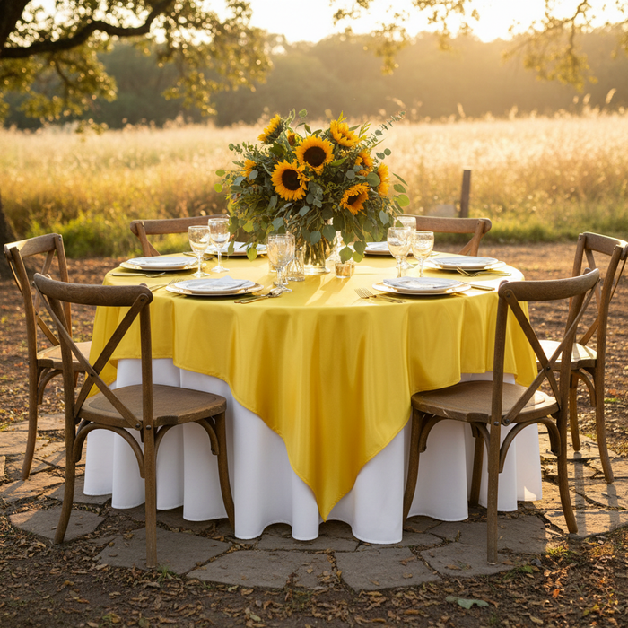 Square 90"x90" Satin Table Overlay -  Canary Yellow (Bright Yellow)