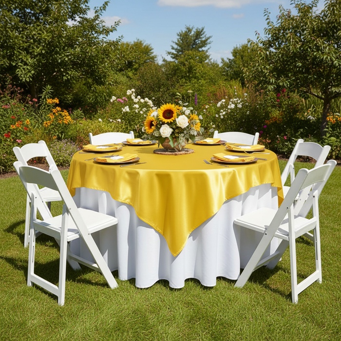 Square 90"x90" Satin Table Overlay -  Canary Yellow (Bright Yellow)