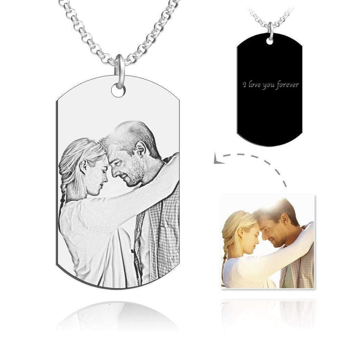 Square Photo Necklace with Engraving Necklace for man MelodyNecklace