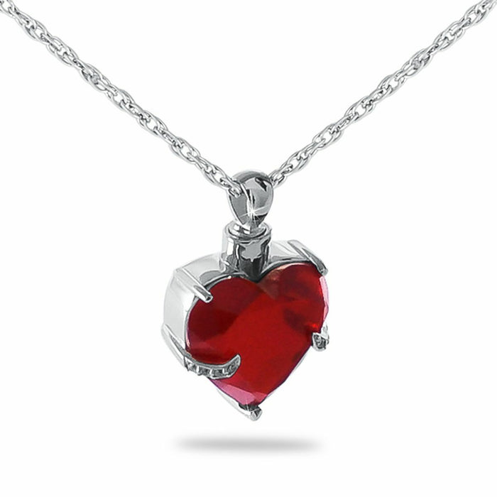 Stainless Steel Red Heart Stone Pendant Funeral Cremation Urn w/necklace