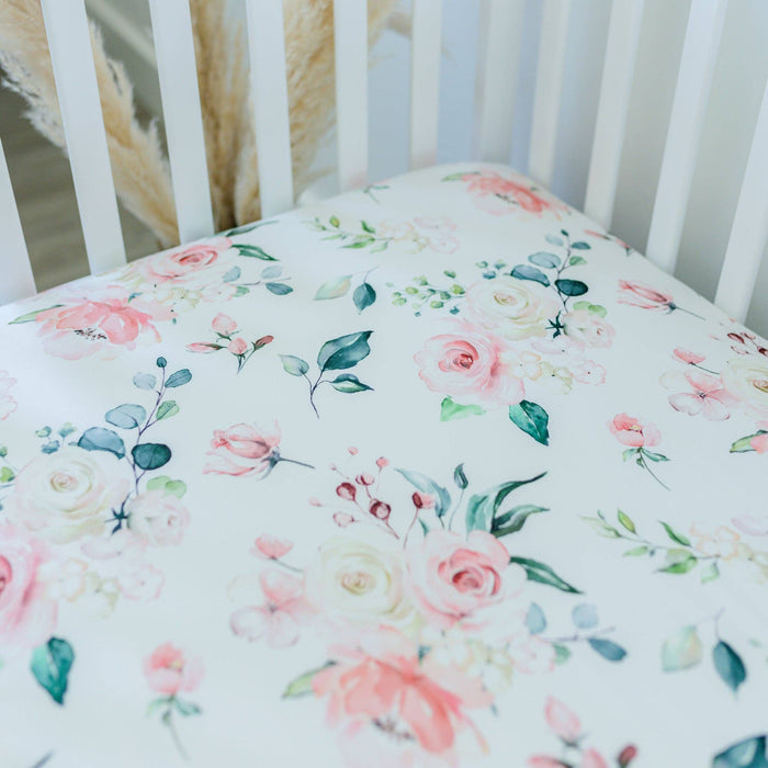 Standard Size Fitted Crib Sheet - Peach Floral - Premium Baby Accessories from Honey Lemonade - Just $28.95! Shop now at Pat's Monograms