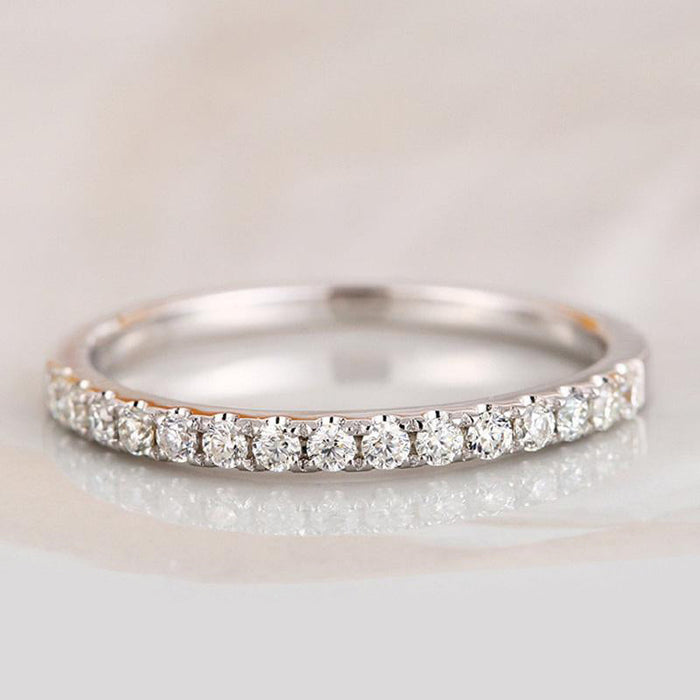 Sterling Silver Classic Half Eternity Thin Women's Wedding Band