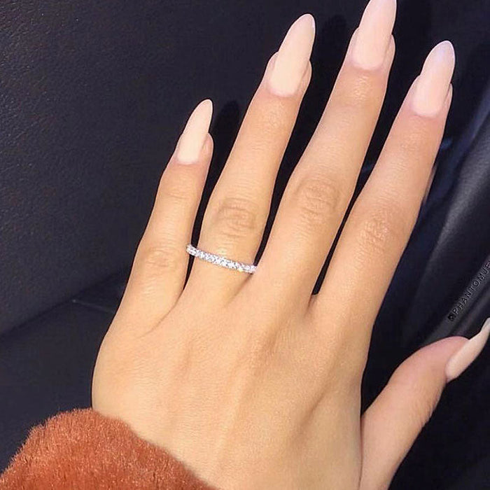 Sterling Silver Classic Half Eternity Thin Women's Wedding Band