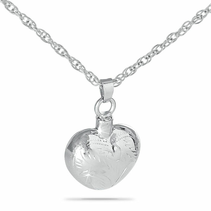 Sterling Silver Heart's Embrace Pendant/Necklace Funeral Cremation Urn for Ashes
