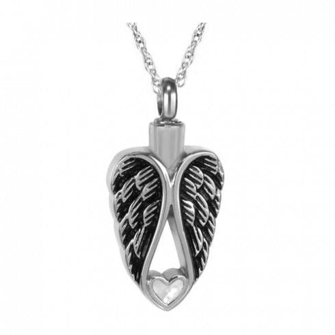 Sterling Silver Winged Heart Pendant/Necklace Funeral Cremation Urn for Ashes