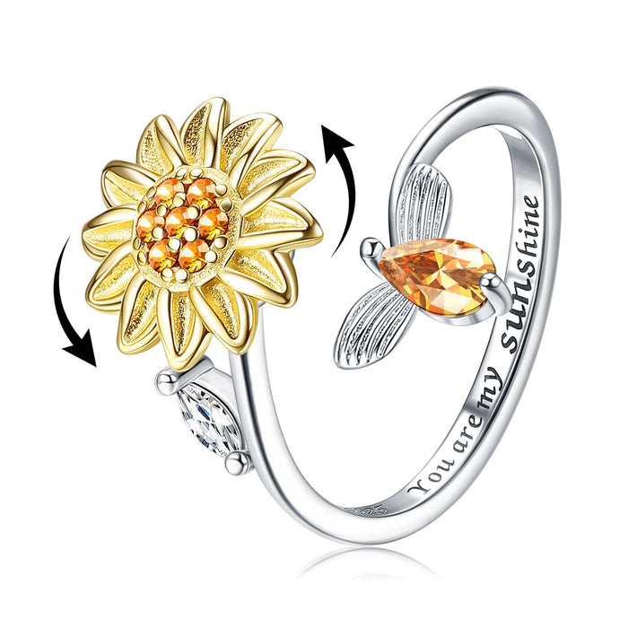 Sunflower Spinner Anxiety Ring Silver / Copper Ring MelodyNecklace