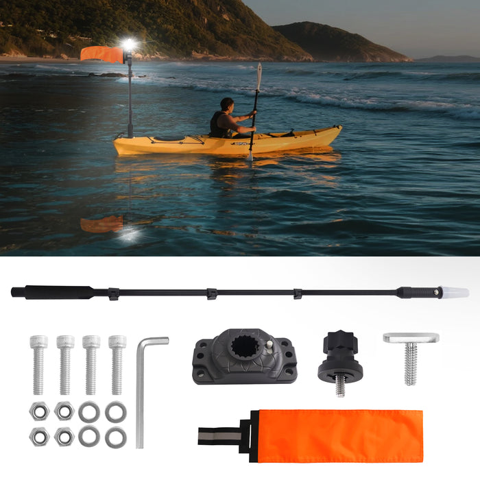 Tavaray Kayak Light with Orange Flag Pole Kit | 360° LED White Navigation Light