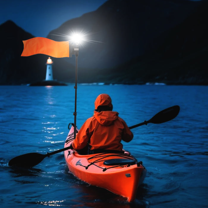 Tavaray Kayak Light with Orange Flag Pole Kit | 360° LED White Navigation Light