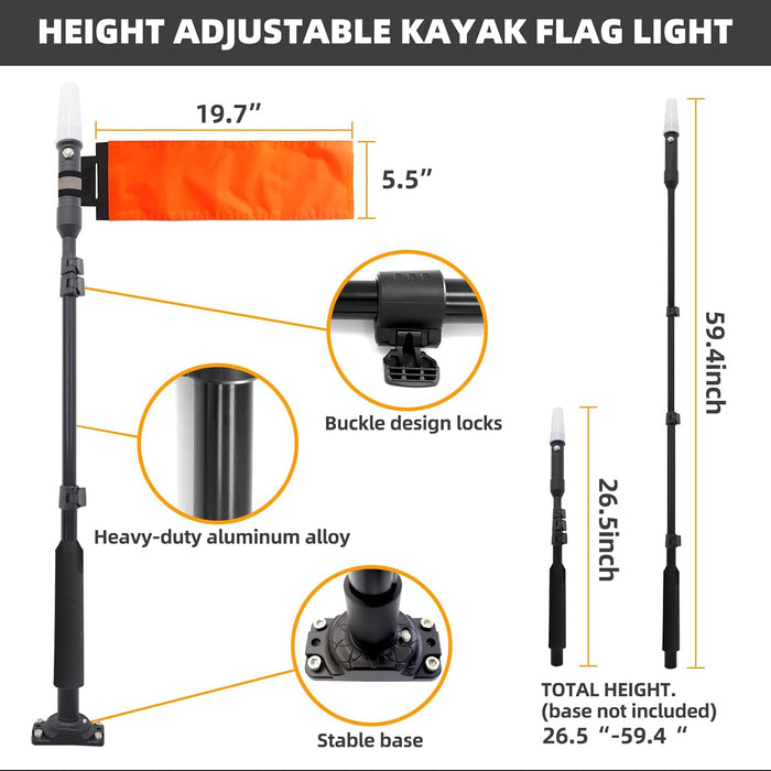 Tavaray Kayak Light with Orange Flag Pole Kit | 360° LED White Navigation Light