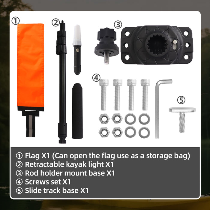 Tavaray Kayak Light with Orange Flag Pole Kit | 360° LED White Navigation Light