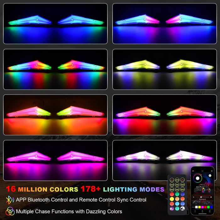 Tavaray RGB LED Fang Lights for Can-Am Maverick R 2024-2026 APP Control DRL Turn Signal Music Sync Kit