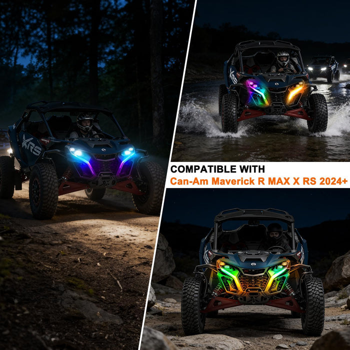 Tavaray RGB LED Fang Lights for Can-Am Maverick R 2024-2026 APP Control DRL Turn Signal Music Sync Kit