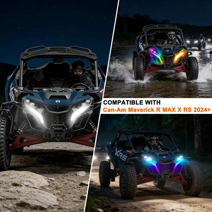 Tavaray  RGBW LED Fang Lights for Can-Am Maverick R 2024–2026 DRL White & RGB Color Chasing APP Music Sync Kit