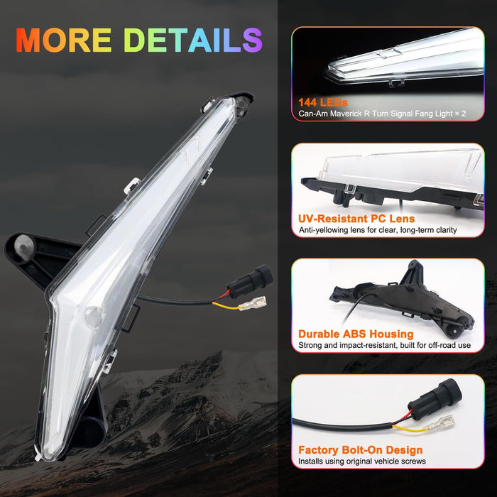 Tavaray  RGBW LED Fang Lights for Can-Am Maverick R 2024–2026 DRL White & RGB Color Chasing APP Music Sync Kit