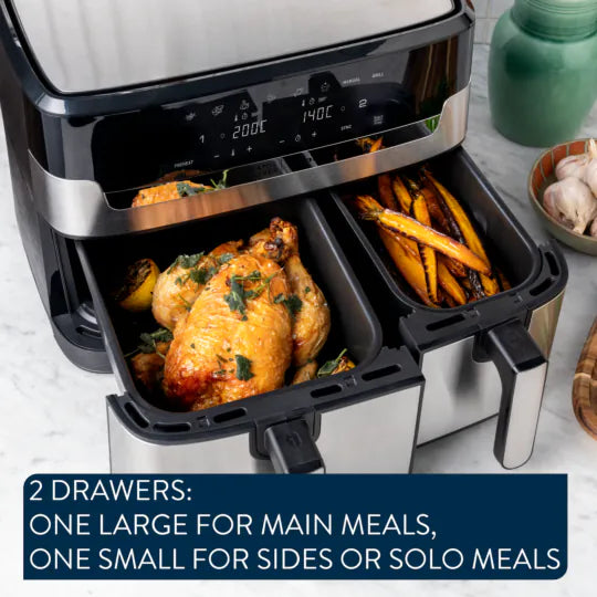 Tefal 8.3L Dual Drawer Air Fryer - Stainless Steel | EY90JDG0
