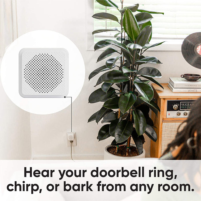 A white doorbell ring, chirp, or bark from any room.