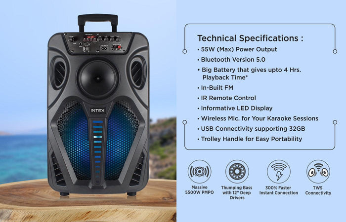 Intex T-311 TUFB 55W Portable Bluetooth v5.0 Trolley Speaker - Intex Technologies