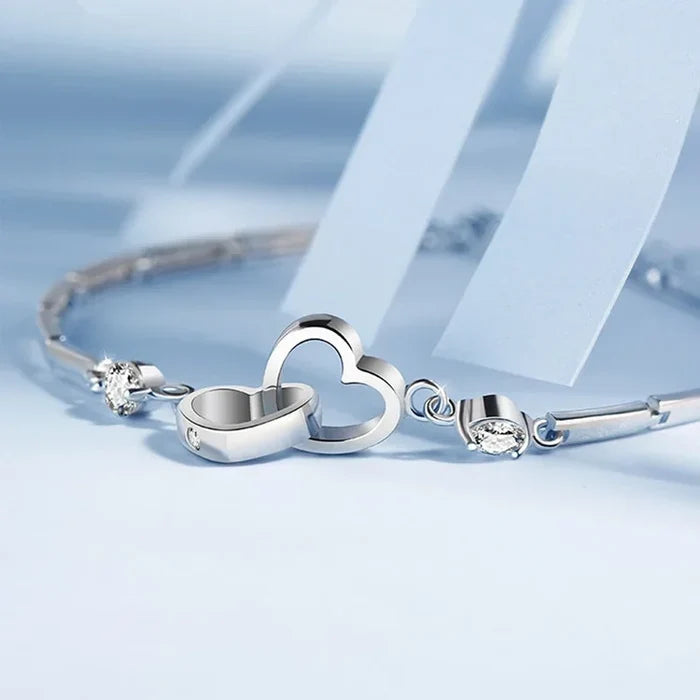 To My Daughter Mother and Daughter Forever Linked Together Double Heart Bracelet