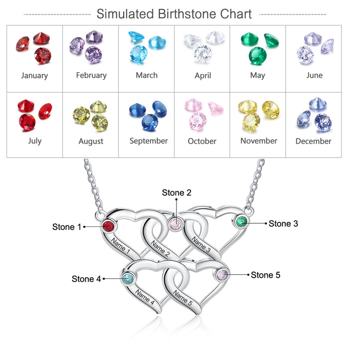 To My Mom Heart Necklace with 5 Birthstones Love Necklace for Her