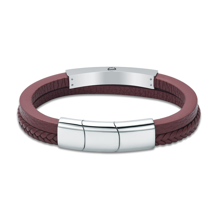Triple Band Brown & Silver Leather Bracelet - IUBR202