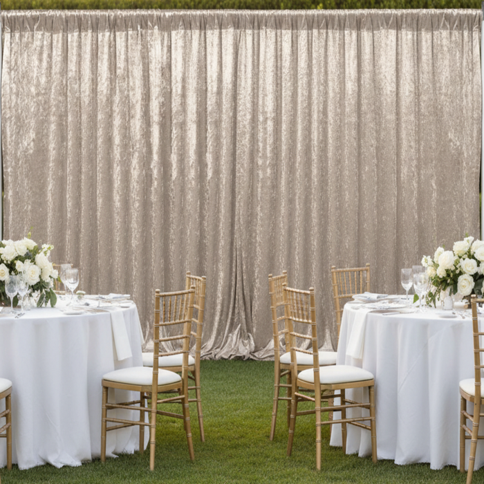 Beige Velvet Drape – Outdoor Wedding Reception