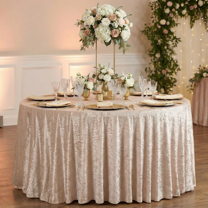 Velvet 120" Round Tablecloth - Beige - CV Linens