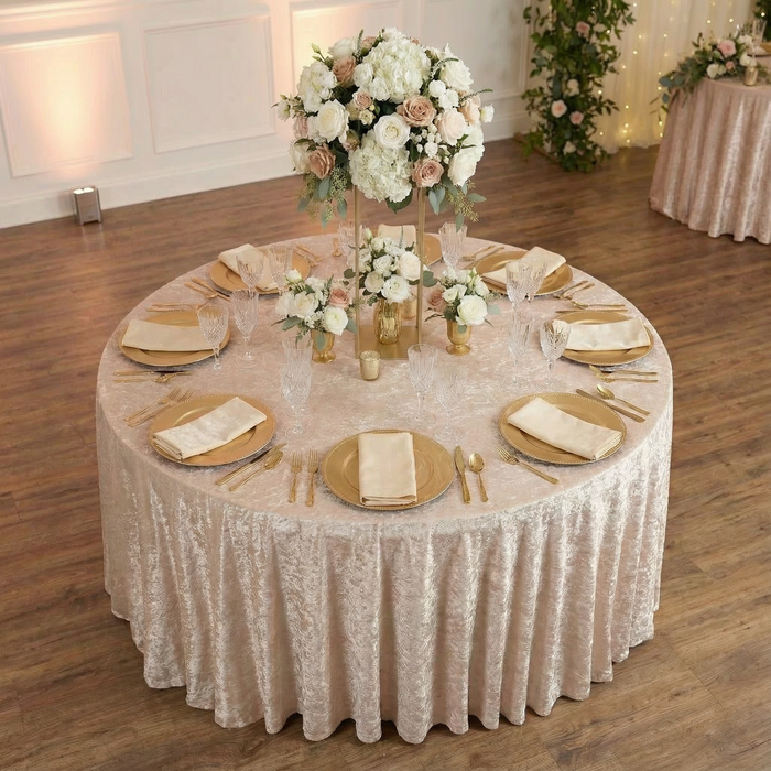 Velvet 120" Round Tablecloth - Beige - CV Linens