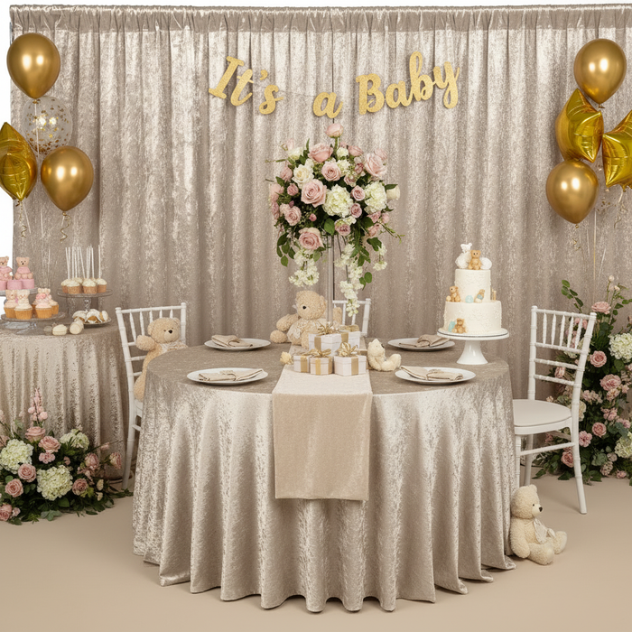 Velvet 12ft H x 52" W Drape/Backdrop Curtain Panel - Beige.