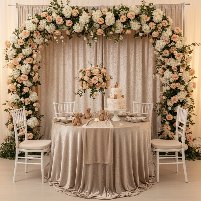 Velvet 12ft H x 52" W Drape/Backdrop Curtain Panel - Beige.