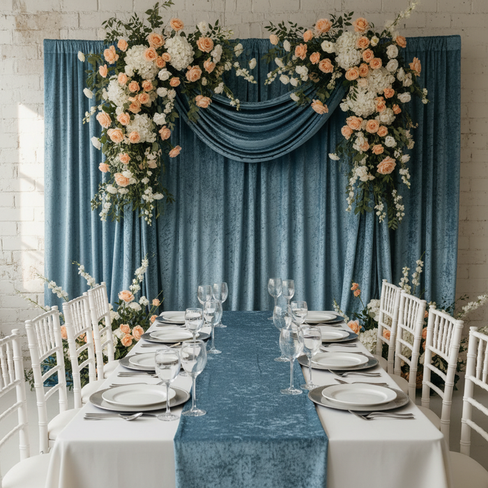 Velvet 12ft H x 52" W Drape/Backdrop Curtain Panel - Steele Blue.