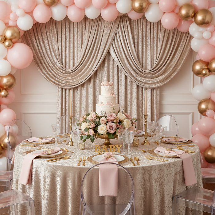 Velvet 14ft H x 52" W Drape/Backdrop Curtain Panel - Beige.