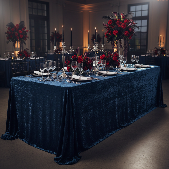Velvet Rectangular Tablecloth Navy Blue - Wedding Reception