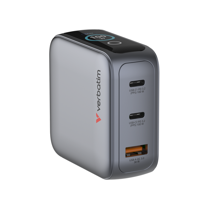 Verbatim 100W Mini GaN Charger with Display | 30239