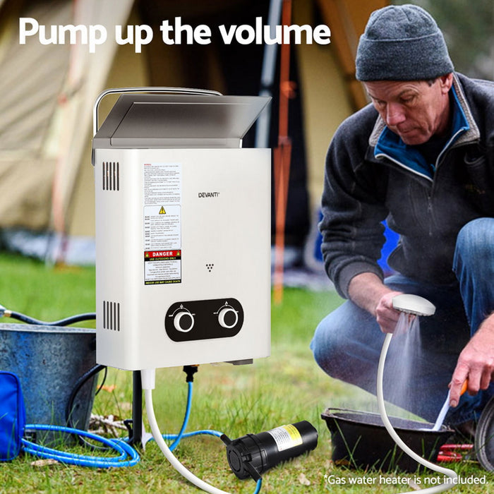 Water Pump 12V Pressure Shower 4L/Min - Devanti