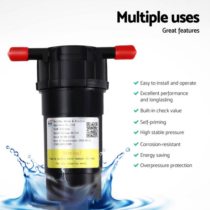 Water Pump 12V Pressure Shower 4L/Min - Devanti