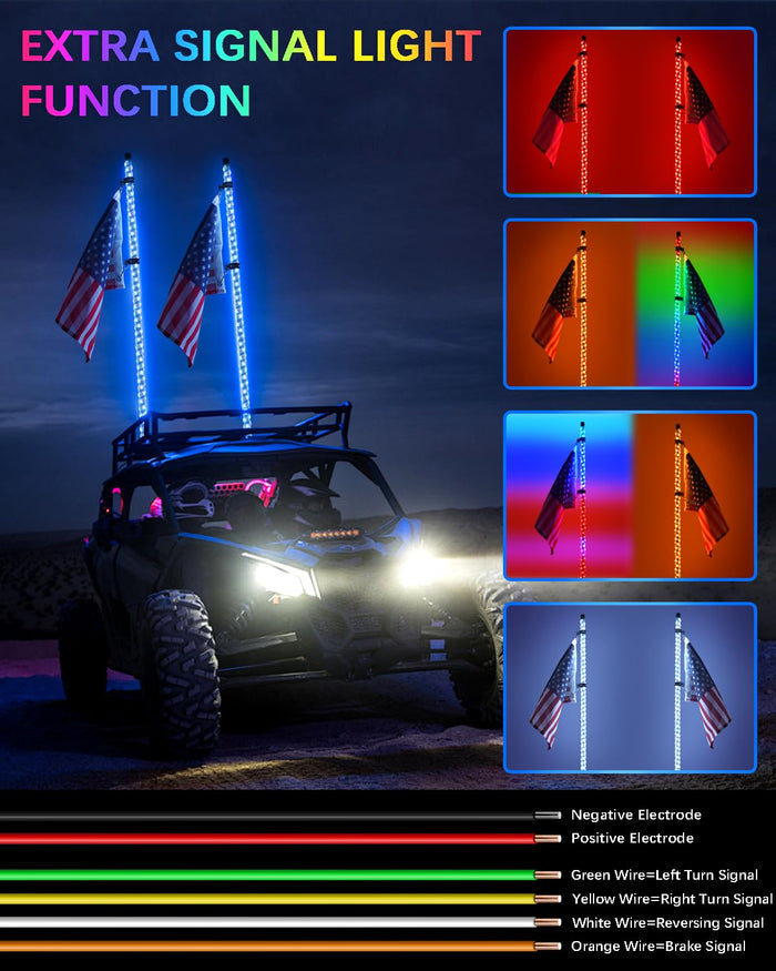 Whip Lights with App & Remote Control for UTV, ATV, SXS, Polaris RZR