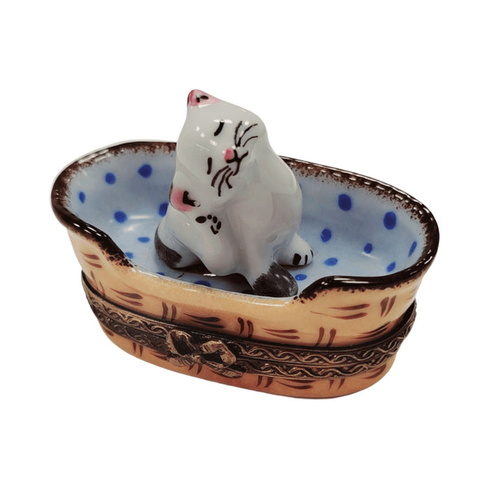 White Cat for Cat Lovers Limoges box, hand-painted porcelain made in France