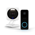 A white camera with a blue circle on it.