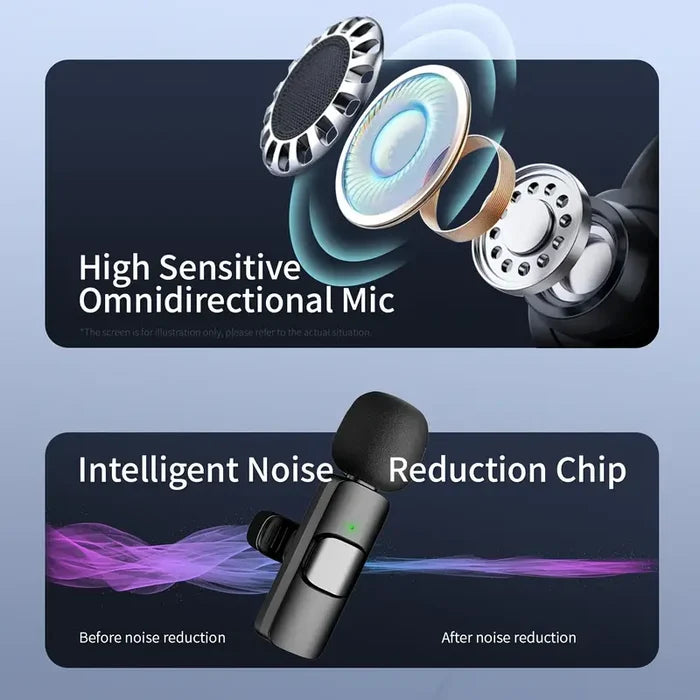 Wireless Lavalier Clip-On Microphone - USB-C Rechargeable